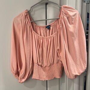 Pink Smocked Puff Sleeve Crop Top